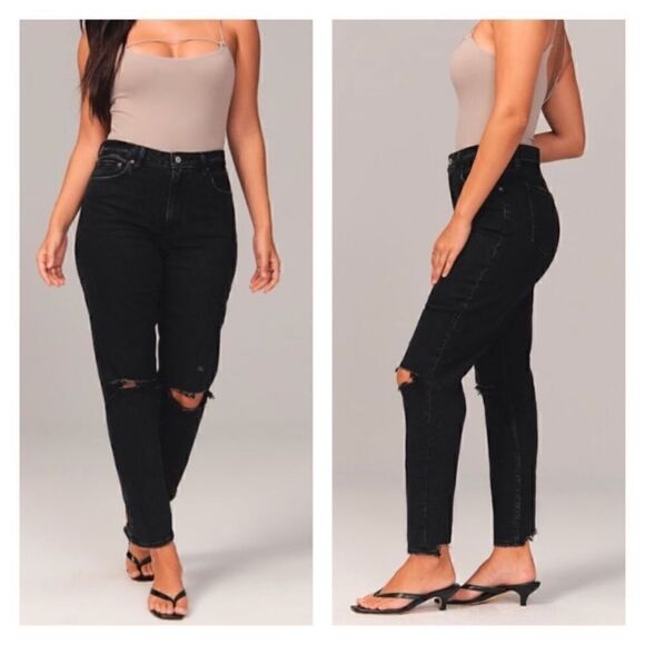 Abercrombie High Rise Mom Jean Distressed Raw Hem Jeans sz 26/2 SHORT - Picture 1 of 11